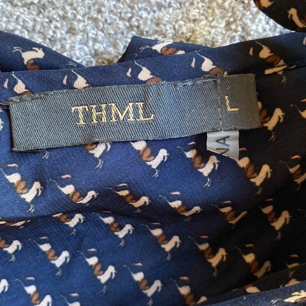 Anthropologie THML Equestrian Horse Pony Ruffle Pullover Animal Print Dress - L - Picture 7 of 8